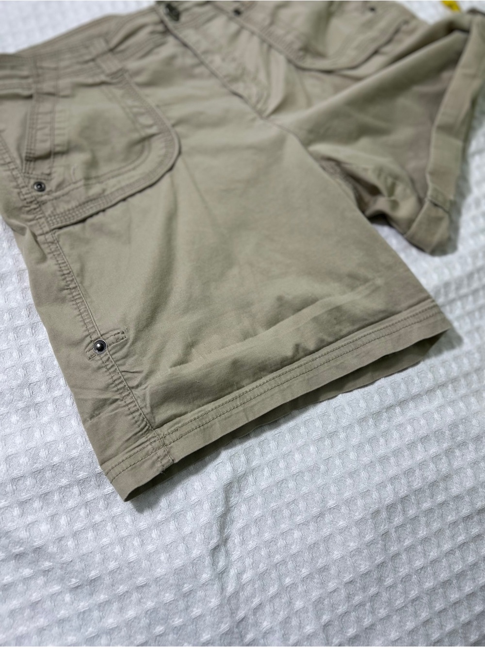 Roll-Cuff Cotton Jean Shorts in Khaki - Women's - Picture 9 of 13